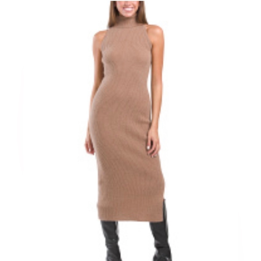 House of Harlow 100% Cashmere Ribbed Sleeveless Turtleneck Dress Size Lg
